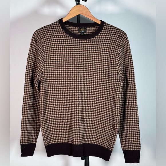 New JCrew Cashmere crewneck sweater in houndstooth